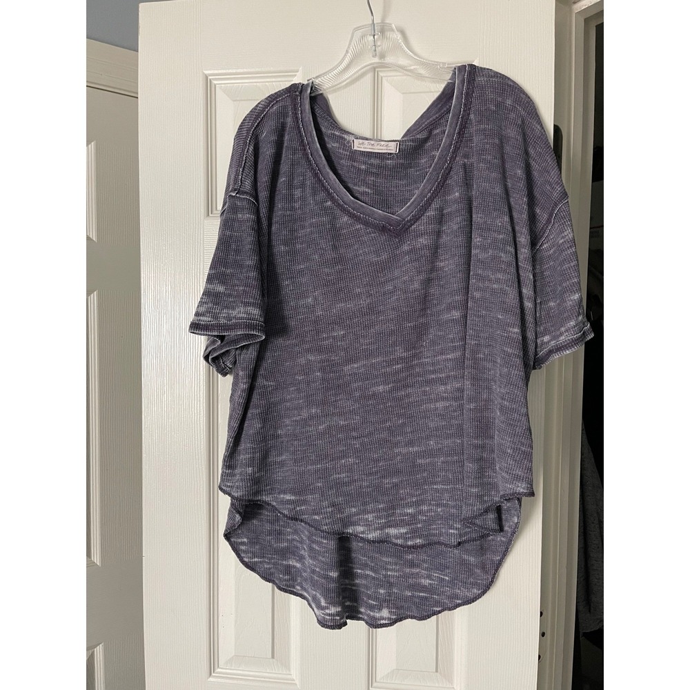 Free People We The Free Purple Thermal V-Neck Henley High Low Tunic Top Women Sm